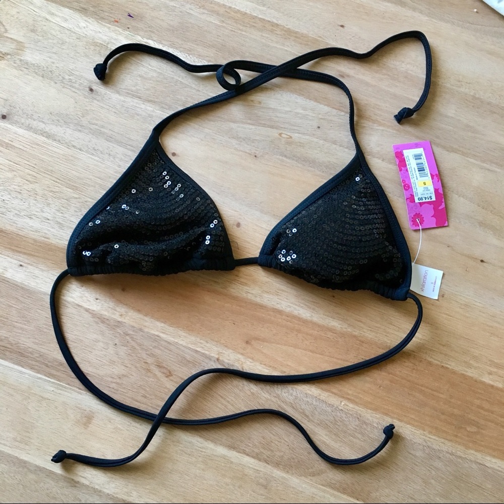 Black Sequin Sparkle Bikini Top - Small - NWT